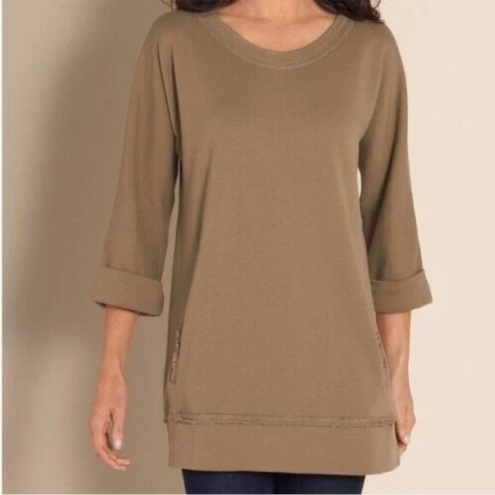 Soft Surroundings Women's 3X Peruvian Taupe Tunic Ruffles Cotton Lagenlook Boho